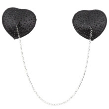 (Black)Rhinestones Nipple Cover Pasties with Chain Rave Party Adhesive Reusable Sticky Bras Petals Chest Stickers for Women Black