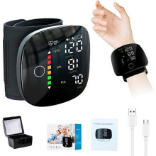 Automatisches Blutdruckmessgerät fürs Handgelenk mit LED-Touchscreen, Sprachansage und wiederaufladbarem Akku | Präzise Blutdruckmessung für