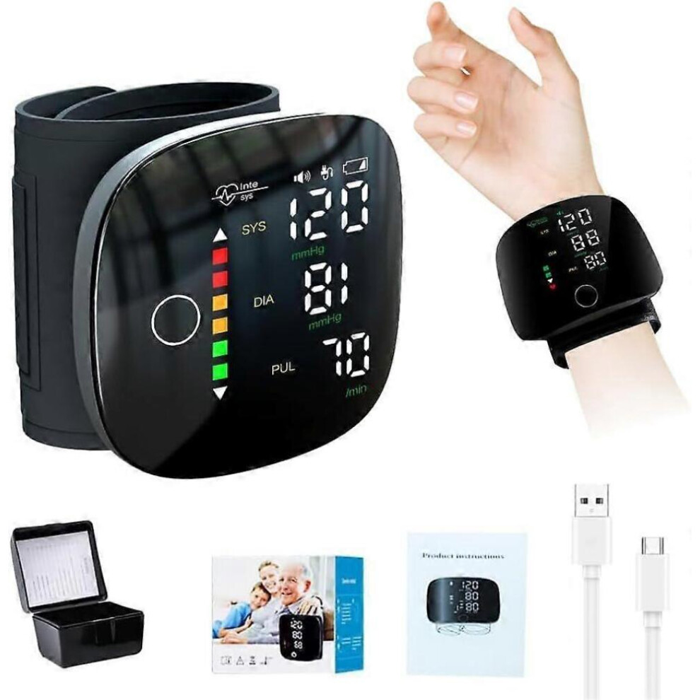(English)Automatic Wrist Blood Pressure Monitor LED Touch Screen, Voice Prompt, Rechargeable | Accurate BP Tracker for Adults & Elders,
