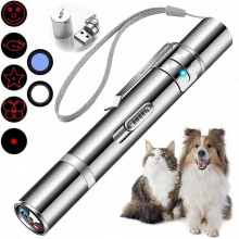 Ponteiro laser recarregável USB para cães e gatos, 5 padrões ajustáveis, longo alcance, 3 modos, brinquedo interativo de treinamento - GSLA