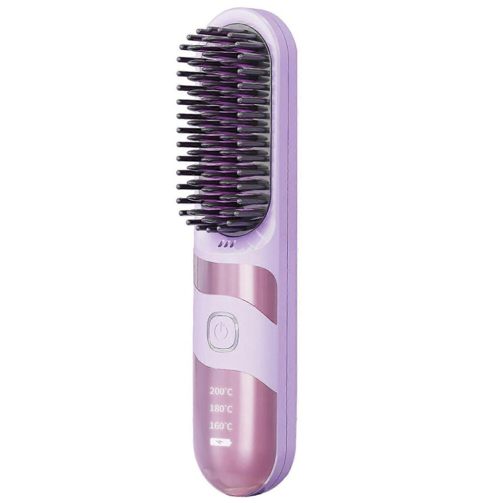 Purple (Purpleï¼Wireless Hair Straightener Brush, Ceramic Hairdressing Comb With Led Temperature Display, 3 Heat Settings, Fast Heat Mch Ceramic Fo
