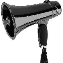 (Musta) Kannettava megafoni, Bullhorn, 20 watin teho, megafonikaiutin, ääni- ja sireeni-/hälytystilat, äänenvoimakkuuden säätö ja hihna