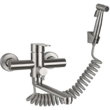 Single Handle Kitchen Faucet Wall Mounted With Hand Shower, With Spray Gun, Kitchen Sink, Stainless - JZ
