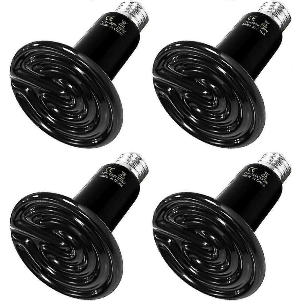 150W 4-Pack Ceramic Heat Emitter Reptile Heat Lamp Bulb No Emitting Brooder Coop Heater For Amphibian Pet & Incubation Chicken Light 9361375632182