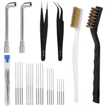 3D Printer Nozzle Cleaning Kit, 20 Nozzle Cleaning Pins/Needles 2 Wire Brushes 2 L-Shaped Wrenches 2 Tweezers