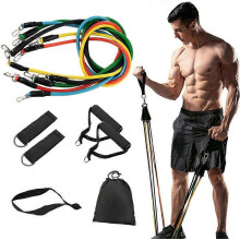 11pcs Elastic Resistance Bands Yoga Fitness Exercise Stretching Ropes Set with Fitness Tubes,Foam Handles,Ankle Straps,Leg Rings,Door Buckle