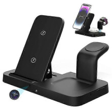 15-W-Ladegerät für Smartphone, Smartwatch und Kopfhörer mit WLAN und versteckter HD-1080P-Kamera mit Bewegungserkennung