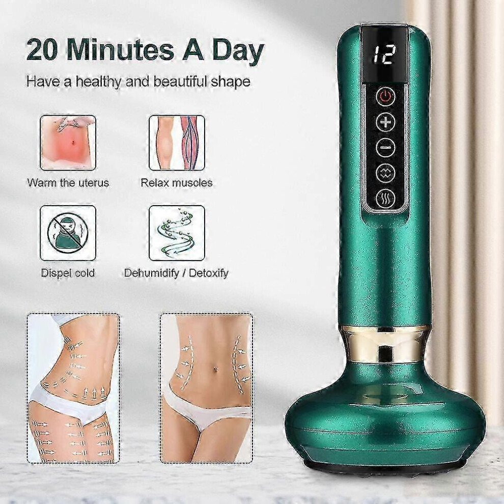 Green (-12 Levels-Standard)Electric Cupping Massager Vacuum Suction Cup Guasha Anti Cellulite Beauty Health Scraping Infrared Heat Slimming M