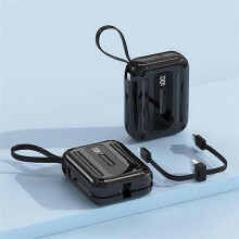 (Schwarz) K33 10000mAh Powerbank mit integriertem USB-C- und 8-Pin-Kabel, Schnellladefunktion für Smartphones