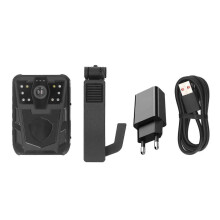 (EU Plug 100?240V)Wearable Video Recorder with Back Clip 2 Inch Color Screen Motion Detection Voice Announcement 1080P Portable Body Camcord