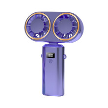 USB Rechargeable Dual- Fan 2400mAh Handheld Fan Hanging Neck Fan Folding Desktop with Digital Display Fan,