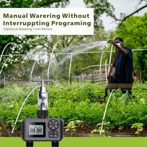 2-Way Programmable Watering Timer for Greenhouse, Lawn Automatic Hose Tap Irrigation System with Drip Controller Valve B 2