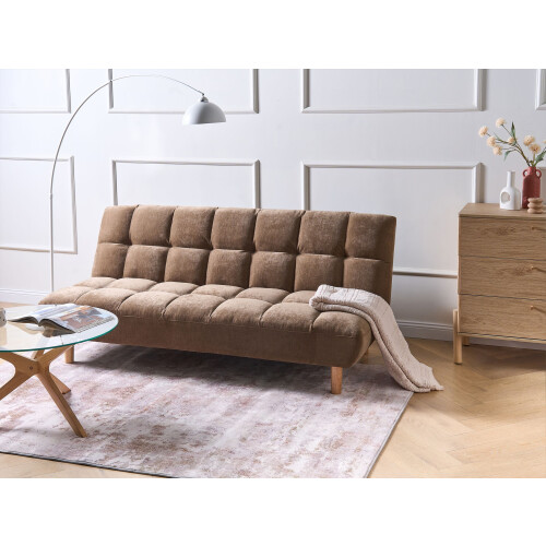 Beliani Sofa Bed 2 Seater RISOR Chenille Brown 1