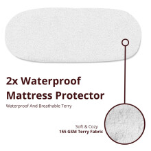 2x 100 Waterproof Moses Basket Mattress Protector with 155 GSM Terry T