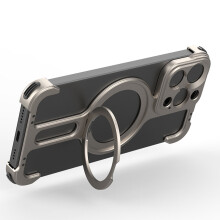 Custodia Slim in Alluminio Silicone per iPhone 15 Pro con Supporto, Filettatura da 17mm
