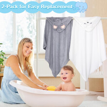 Grantop 2 Pcs Hooded Baby Towel Set Animal Design Super Absorbent Bath