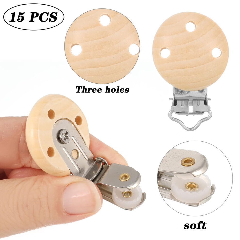 Rosewinec 15 Pieces Baby Pacifier Clips Wooden Dummy Clips Soother Wood For Atta