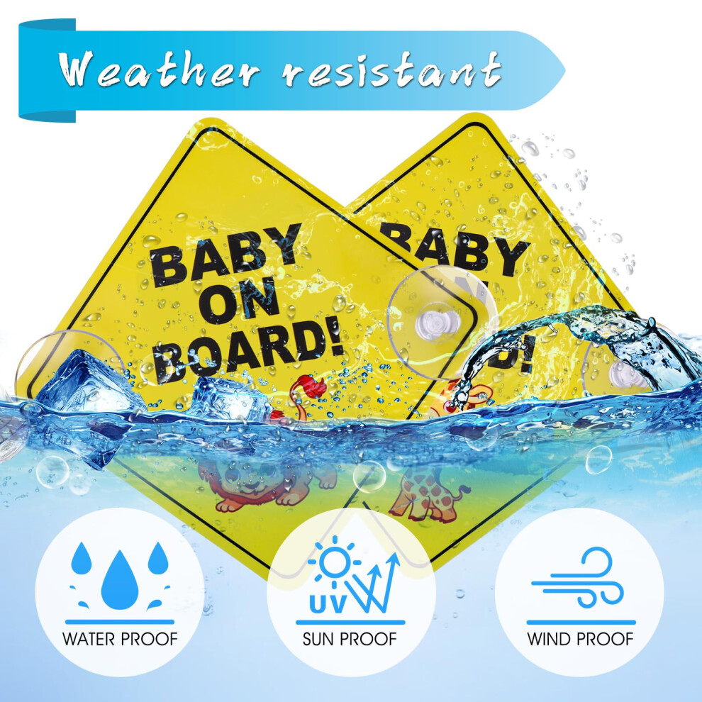 Cobee Baby On Board Signs 2 Pcs 5X5 Safety Signs With Double Suction C 5003614934414