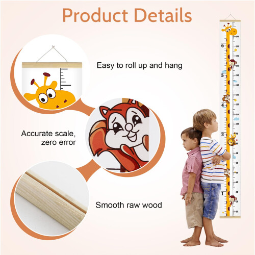 Baby Height Growth Chart Wall Ruler Removable Canvas Wood Decoration 2