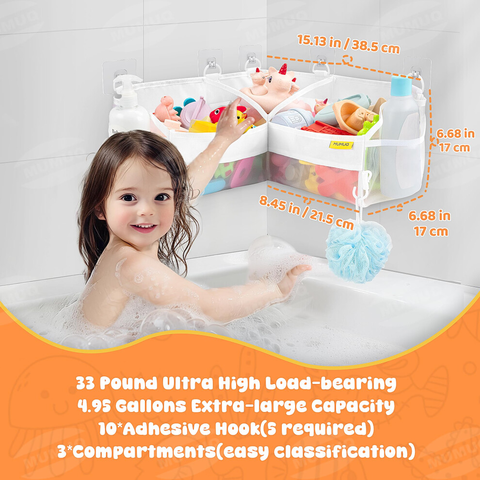 Mumuq 3 Compartments Bath Toy Storage Corner Bath Toy Holder For Batht