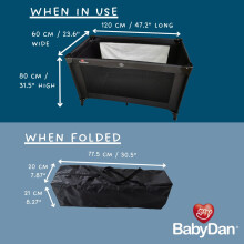 BabyDan Extra Large Travel Cot 60x120cm Baby Playpen Versatile Comfor