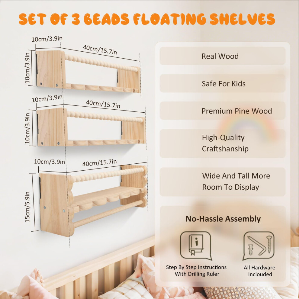 Neulriscn Nursery Book Shelves For Wall 40Cm Wooden Floating Book Shel
