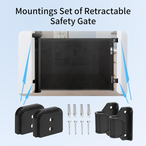 2 Pack Black Retractable Baby Gate Replacement Part with Anchors and Screws 2
