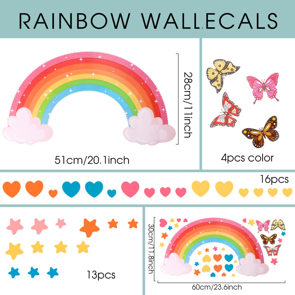 Vin Beauty 1 Set Large Rainbow Wall Stickers With Butterflies Stars Hearts Rainbo