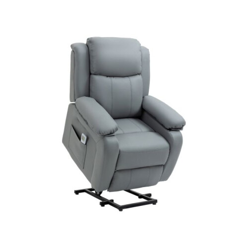 Electric massage recliner with height adjustment and heating function, complete with remote control, grey