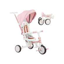 5 in 1 Kids Trike with Adjustable Backrest, Toddler Tricycle with Push Handlebar, Adjustable Backrest, Pink