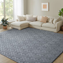 (80x150cm (2.6 x 4.9 ft), Hollow Square Grey) Non Slip Geometric Embossed Area Rug Soft Carved Living Room Bedroom Carpet