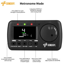 Sondery Digital Metronome Tuner 3 in 1, English Vocal Counting Metronome with Tap Tempo Chromatic Tuner Tone Generator Rechargeable Suitable for All