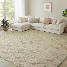 (120x170cm (3.9 x 5.6 ft), Hollow Square Beige) Non Slip Geometric Embossed Area Rug Soft Carved Living Room Bedroom Carpet