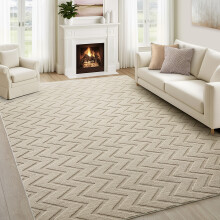 (60x110cm (2.0 x 3.6 ft), Zig Zag Beige) Non Slip Geometric Embossed Area Rug Soft Carved Living Room Bedroom Carpet