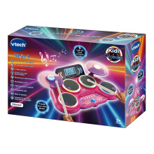 VTech Kidi DJ Drums Pink, Light-up Electronic Drum Kit for Kids, with 4 Drums, 2 Cymbals, Drum Sticks, Bluetooth, Coach Mode and More, Music Toy for