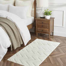 (60x110cm - Bedside Rug, Zig Zag Cream) High Low Pile Shaggy Geometric Rug - Modern Non Slip Area Rugs