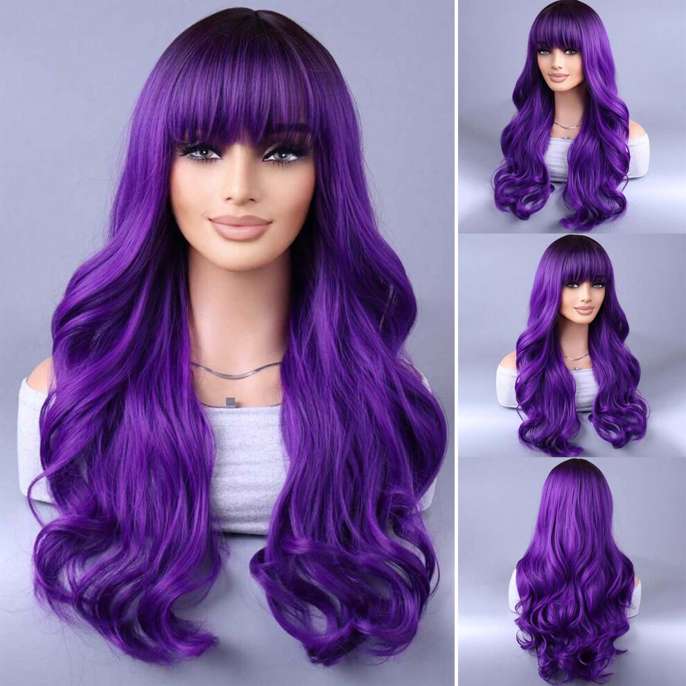 Phui-Pet-Supplies Purple Curly Wig With Bangs For Stage & Film