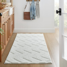 (80x150cm (2.6 x 4.9 ft), Zig Zag Cream) Non Slip Geometric Embossed Area Rug Soft Carved Living Room Bedroom Carpet
