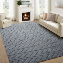 (200x290cm (6.6 x 9.5 ft), Zig Zag Grey) Non Slip Geometric Embossed Area Rug Soft Carved Living Room Bedroom Carpet