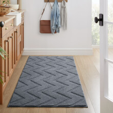 (80x150cm (2.6 x 4.9 ft), Zig Zag Grey) Non Slip Geometric Embossed Area Rug Soft Carved Living Room Bedroom Carpet