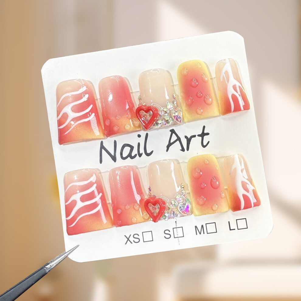 Bright-Home (S) Gradient Duck Press On Nails With Heart Decor Reusable Long Lasting Press On Nails For Shopping Traveling Dating