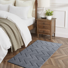 (60x110cm - Bedside Rug, Zig Zag Grey) High Low Pile Shaggy Geometric Rug - Modern Non Slip Area Rugs