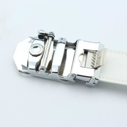 Cinto masculino de luxo em couro com fivela automática de metal, estilo executivo, branco. 1