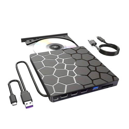 External DVD RW Drive USB 3.0 Type C 7 In1 Interface Slim DVD CD Writer Burner Reader Player Optical Drive for Laptop PC 1