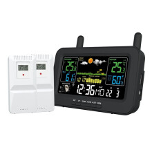 Multi-Function Color Screen Digital Weather Station Weather Station Radio Clock with Wireless Outdoor Sensor Black (EU)