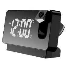 Digital Mirror 180 Projector  Ceiling Projector Bedside Alarm Clock USB Charging for Bedroom Living Room Black