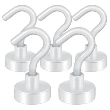 Magnetic Hooks,27Lb Heavy Duty Earth Magnets with Hook for Refrigerator,Cruise Hook for Hanging, (White, Pack of 5)