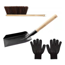 Hearth Brush Set,Silicone Gloves,Fireplace Shovel Hand Shovel and Brush,Wooden Handles Coal Fireplace Tool Set for Home