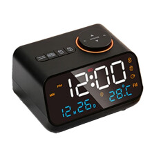 FM Radio LED Alarm Clock for Bedside Wake . Digital Table Calendar with Temperature Thermometer Humidity Hygrometer(B)