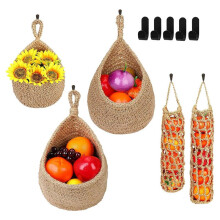 Set di 5 Cestini Portaoggetti da Cucina Sospesi, Cestini per Frutta Sospesi un Parete, Dispensa, Organizer per Verdure, con 5 Ganci